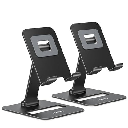Nulaxy 2 Pcs Aluminum Dual Folding Cell Phone Stand for Desk, Black & Black - color: Black