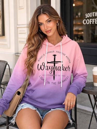 FASHGL Christian Hoodie for Women Religious Faith Sweatshirt Inspirational Pullover Tops Bible Verse Long Sleeve Tops - color: Pink2, size: Large