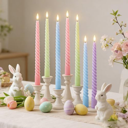 Whaline 8Pcs 10 Inch Easter Pastel Spiral Taper Candles Dripless Twisted Wax Candles Long Unscented Candle Sticks for Spring Home Party Dining Table Supplies - color: Easter