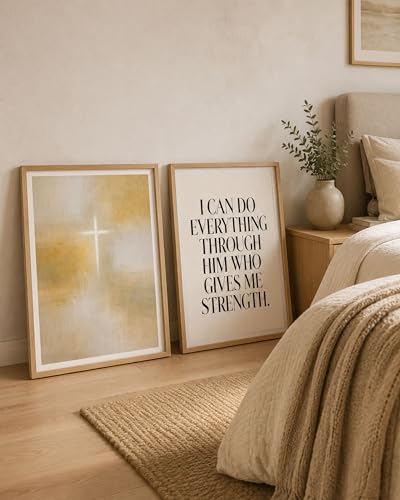 iHery 12x16in Philippians 4:13 Framed Christian Wall Art - color: Beige Framed Philippians, size: 16"L x 12"W