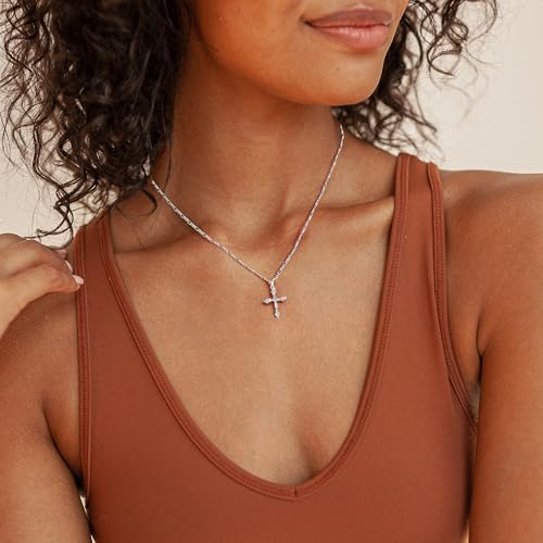 Cross Necklace for Women,14K Gold Plated Cross Pendant Necklace Jewelry - color: silver cross