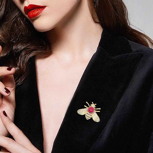 Honey Bee Brooches Crystal Insect Themed Bee Brooch Animal Fashion Shell Pearl Brooch Pin Gold Tone - color: Red pearl