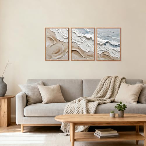 CHDITB 3D Textured Ocean Wave Framed Wall Art, Coastal Relief Painting - color: 3d Ocean