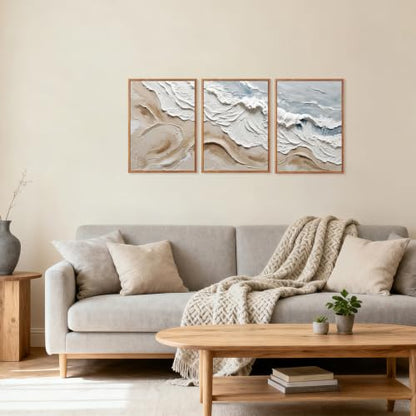 CHDITB 3D Textured Ocean Wave Framed Wall Art, Coastal Relief Painting - color: 3d Ocean