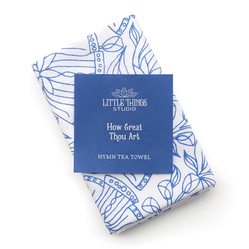 Little Things Studio - How Great Thou Art Hymn Tea Towel, Queen Blue, 20x24 - color: How Great Thou Art – Queen Blue
