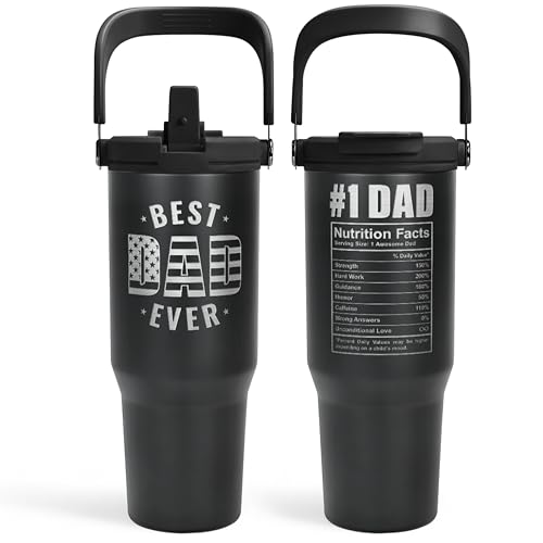 Best Dad Ever Tumbler 30oz with Carry Handle, Stainless Steel Insulated Tumblers Travel Cup with Flip Straw Lid, Gifts for Dad from Daughter Son, Dads Gift for Birthday Christmas Fathers Day - color: Dad 1