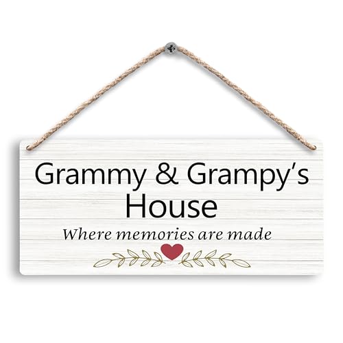 FUGWN Grammy & Grampy's House Hanging Wooden Signs 12x6, Grandparents' Gifts Where Memories are Made, Grandkids Welcome Sign Home Decor - color: grammy grampy-2