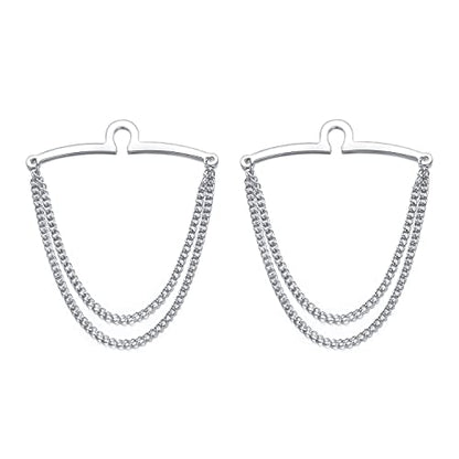 2Pcs Tie Chain for Men Classic with Double Single Gold Silver Elegant Chain Tie Cilp - color: double chain silver (two)