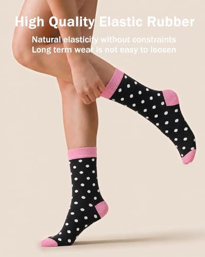 6 Pairs Crew Socks for Women, Soft Cute Funny Cotton Socks - color: Pink Noir