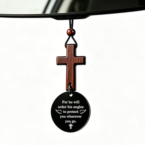 Car Gifts for Men,Religious Gifts Godfather Rearview Mirror Hanging Accessories,Car Mirror Decor Truck Driver Gift,Christian Stuff,Cars Accessories for Men Interior - color: Cross For He