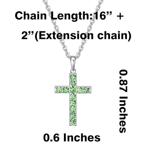 Birthstone Cross Necklace for Women,First Communion Gifts Easter Baptism Cross Jewelry Pendant Gift - color: 08August-Peridot Green