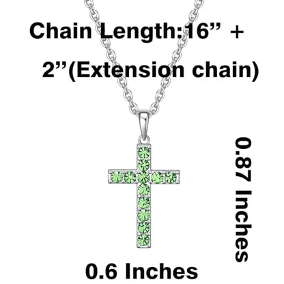 Birthstone Cross Necklace for Women,First Communion Gifts Easter Baptism Cross Jewelry Pendant Gift - color: 08August-Peridot Green