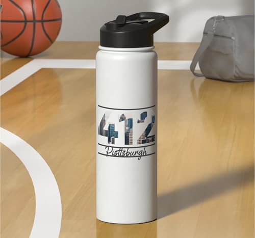 412 Skyline Number City Pride Script Stainless Steel Insulated Water Bottle - color: White