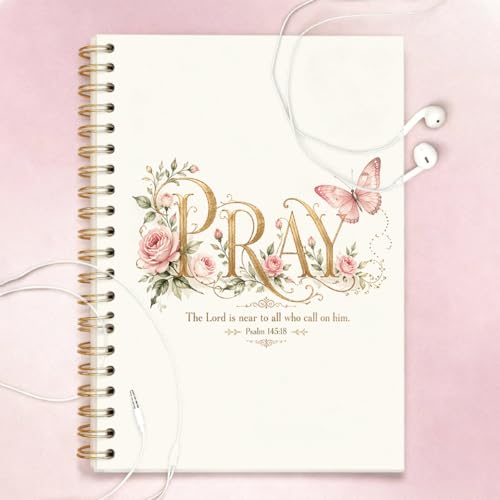Christian Floral Pray Spiral Notebook 5.5x8.3 Inch, Psalm 145：18 Bible Verse Lined Journal for School Work, Inspirational Christian Gifts for Women Teen Girls - color: Pray