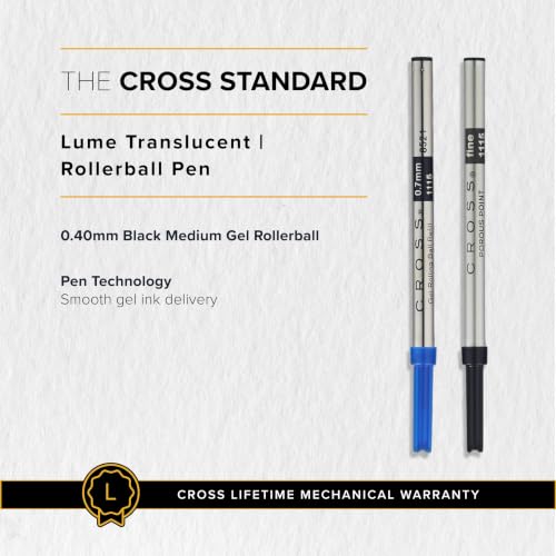 Cross Lume Translucent Translucent Pink Sapphire Resin Rollerball Pen - Gold-Tone PVD Appointments - Black Medium Gel Rollerball - 0.40mm Line Width - Lifetime Mechanical Warranty - color: Pink