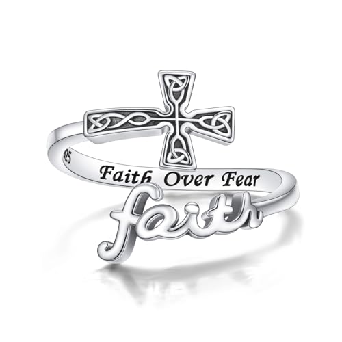 DAOCHONG Cross Rings for Women 925 Sterling Silver Faith Cross Purity Ring