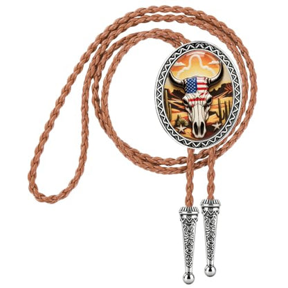 GelConnie Gothic Bolo Tie for Men Women 3D Art Western Cowboy Necktie - color: Cow Skull Bolo Tie