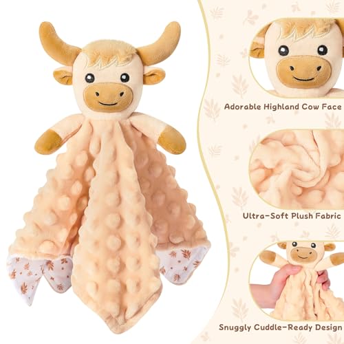 Loveys for Babies, Beige Highland Cow Baby Security Blanket - color: Brown Highland Cow