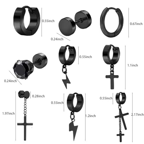 NEWITIN 24 Pairs Stainless Steel Earrings for Men Hypoallergenic Inlaid Cubic Zirconia Studs Hoop Earring Cross Dangle Earrings Unisex Punk Stud Earring for Women Men - color: Fashion