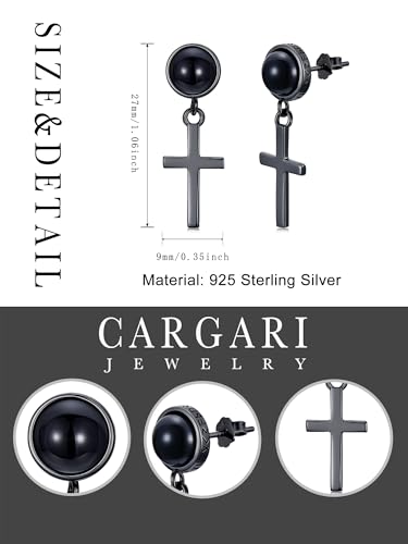 Black Dangle Drop Earrings 925 Sterling Silver Black Onyx Stud Earrings Viking Rune Jewelry Gift for Women Men - color: A03-Cross