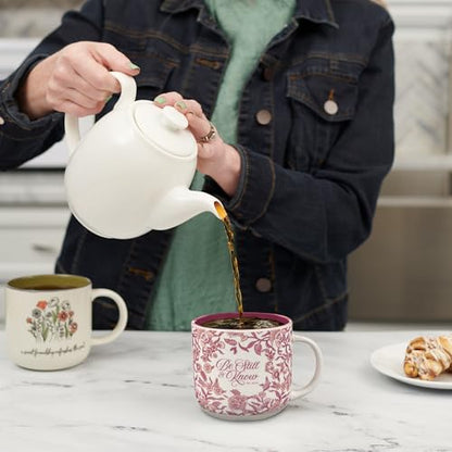 Christian Art Gifts Large Ceramic Microwave/Dishwasher Safe Coffee & Tea Mug for Women: Be Still & Know Inspirational Bible Verse, Non-toxic, Lead & Cadmium-free Cup, Dark Pink & White Floral, 12 oz.