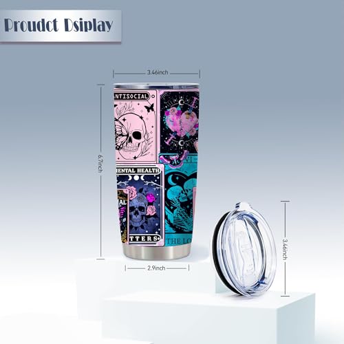 20oz Goth Skull Sun Moon Tarot Cards Stainless Steel Tumbler with Lid - color: Tarot Cards