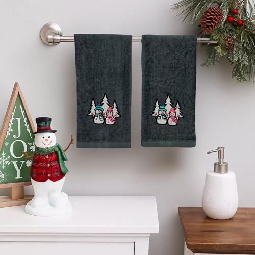 Christmas Grey Guest Hand Bathroom Towels Decorative Winter Snowman, 16x26" - color: Charcoal Grey