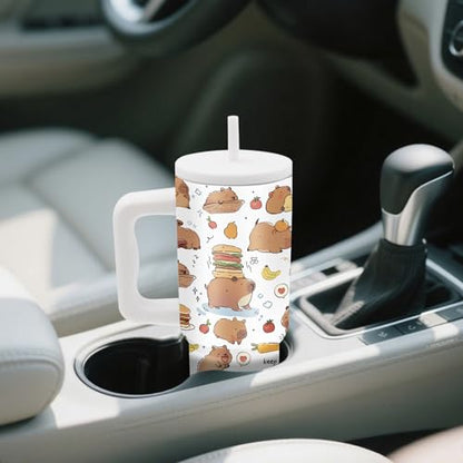 24oz Capybara Tumbler with Handle & Straw, Gift for Women Girls, Insulated - color: Capybara1