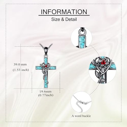 ONEFINITY Cross Necklace 925 Sterling Silver Cross Pendant Religious Jewelry Gifts - style: black rose cross