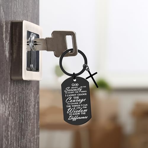 Serenity Prayer Gifts for Women Men - 1 Year Sober Bible Verse Keychain, Inspirational Sobriety Christian AA Recovery Gift - color: Black Serenity Prayer Gifts