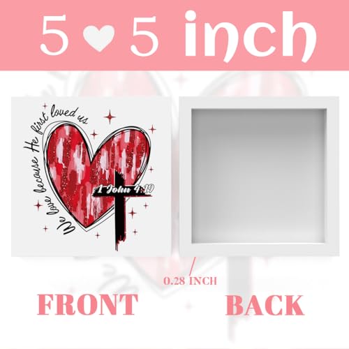 Valentines Day Decorations, Valentines Day Gifts for Her Him, Gift for Boyfriend Girlfriend, Heart Cross Jesus Bible Verse Anniversary Christian Wooden Box Sign Wife Home Office Bedroom Desk Decor - color: 1 John 4:19