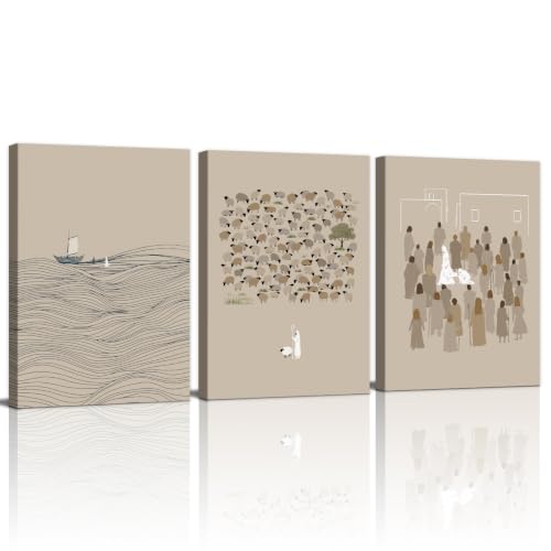 Christian Beige Bible Sketches Wall Art Jesus Canvas Prints 16"x24"x3 - color: Jesus Bible Story, size: 16"x24"x3Pcs