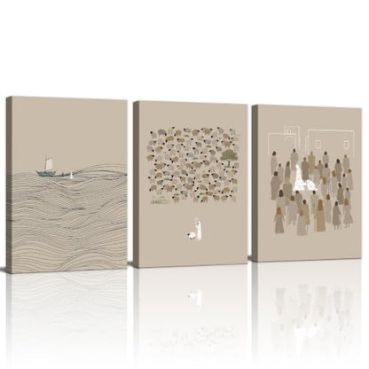 Christian Beige Bible Sketches Wall Art Jesus Canvas Prints 12"x16"x3 - color: Jesus Bible Story, size: 12"x16"x3Pcs