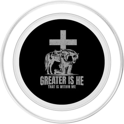 Cowboy Kneeling At Cross Greater Is He Western Jesus Faith PopSockets PopGrip for MagSafe - style: Magnetic PopGrip