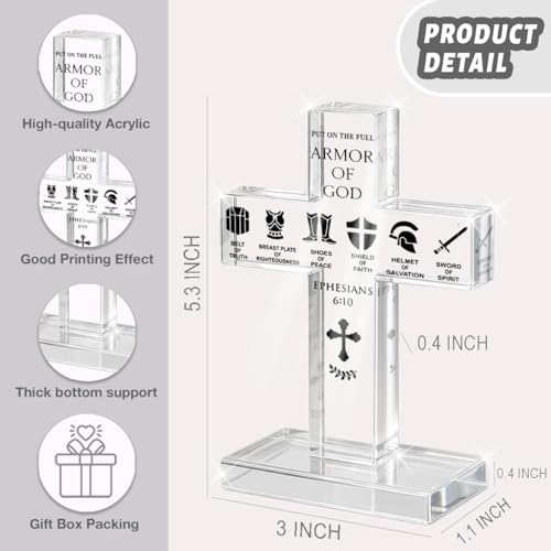 PVOPVO Inspirational Christian Religious Cross Decor Gifts Spiritual Baptism Gifts for Women Men Ephesians 6:10 Bible Verse Decor for Home Prayer Room Office Shelf - color: god7