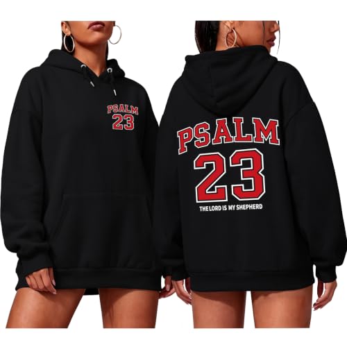 Christian Hoodies for Women Psalm 23 Sweatshirt Jesus Faith Hoodies Religious Bible Verse Graphic Hoodie Pullover - color: Black, size: XX-Large