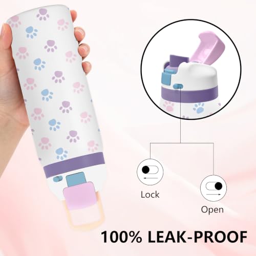 Paw 32oz Insulated Water Bottle, Dog Lover Gift, 2-in-1 Lid, 1PCS - color: Paw Print-White