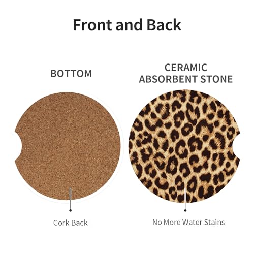 Leopard Print Car Cup Holder Coasters 2 Pack 2.63" for Women - color: Brown