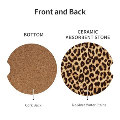 Leopard Print Car Cup Holder Coasters 2 Pack 2.63" for Women - color: Brown