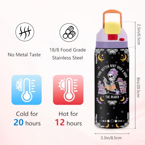 Gothic 32oz Insulated Water Bottle, Booklover Gift, 2-in-1 Lid, 1PCS - color: Gothic Reading-Black