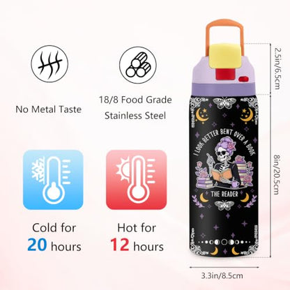 Gothic 32oz Insulated Water Bottle, Booklover Gift, 2-in-1 Lid, 1PCS - color: Gothic Reading-Black