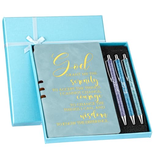 Spakon 5 Pcs Christian Gifts for Women Prayer Journal Religious for Men God Notebook Pen with Gift Box Scripture Notepad Gift for Church Sunday School Favors, Blue - color: Blue, style: God