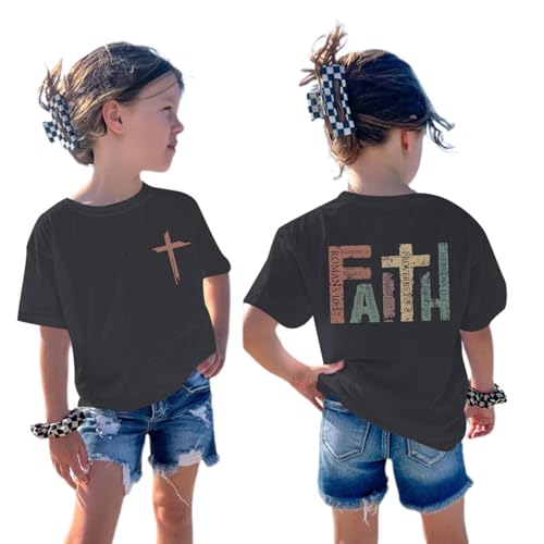 Jesus Shirt for Girls Christian Faith Tshirts Kids Cute Bible Verse Graphic Tees Inspirational God Religious Clothes - color: Deep Gray, size: 11-12 Years
