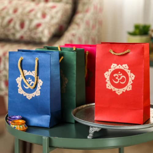 Desi Favors Om Paper Bags - Indian Gifts, Party Favor, Goodie Bags, Small Paper for Diwali Gifts, Pooja Favors, Housewarming Gifts, Wedding Return Gifts - 5.3x8 Inch (Pack of 8) - style: OM Paper Bags