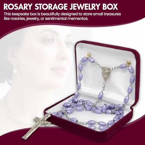 Novel Box Burgundy Communion Keepsake Rosary Box 3.25x2.5x1 Inches - color: Burgundy