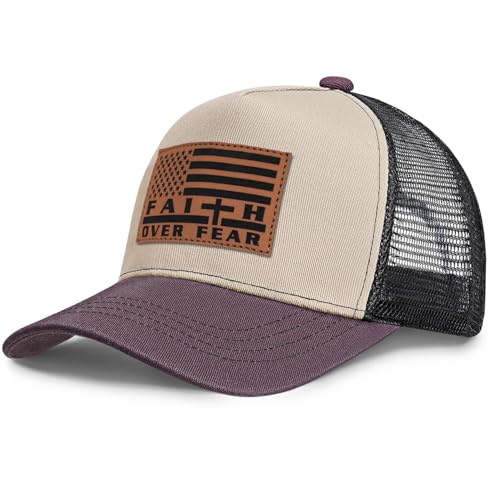 Jesus Hat Christian Gifts for Men American Flag Hats Faith Over Fear Hat Fathers Day Christmas Birthday Gifts for Friend - color: Burgundy