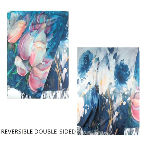 Umjetnost Soft Cashmere Feel Scarf For Women Winter Warm Scarves Large Shawl Wrap Monet Van Gogh Art Print - color: R01 Blue