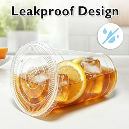 20 oz 50 Pack Disposable Clear Plastic Cups with Lids and Straws - size: 20 oz