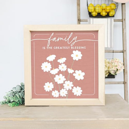 Simply Said, INC Rustic Frames Family Sign - Family Is The Greatest Blessing - 10 x 10 inch Wood Farmhouse Decor - Made in USA - RF1481 - color: Family Blessing Pink