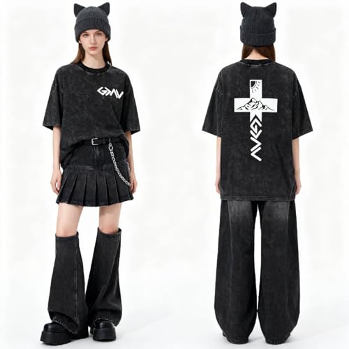 Christian Deadlift Shirts for Men Women Oversized Acid Washed Graphic Tees Jesus Faith GymTee - color: Cross Black, size: Large